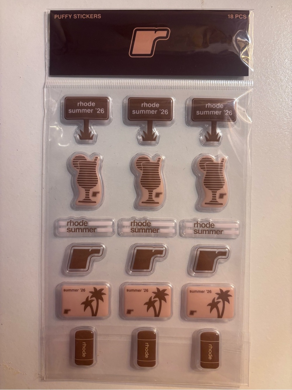 RHODE Pink and Brown Puffy Sticker Sheet - Summer '26 Pack